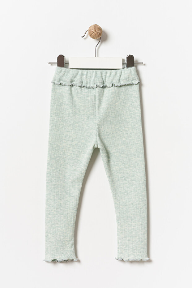 Girl's Ruffle Detailed Leggings Green Melange