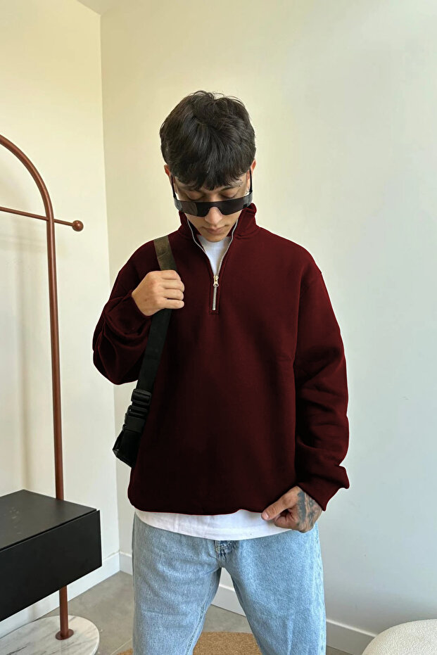 Men's Half Zipper Basic Stand Collar Sweater - 1