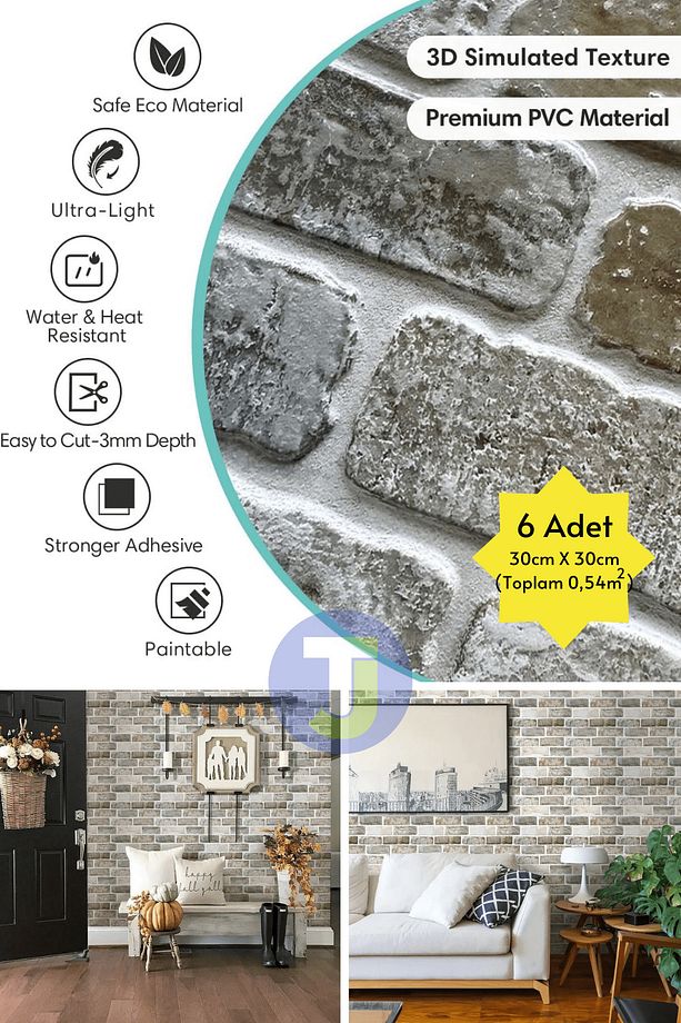 30X30cm 3D Kendinden Yapışkanlı Duvar Kağıdı Kaplama Dekorasyon Mutfak 6lı Paket 0,54m2 - 2