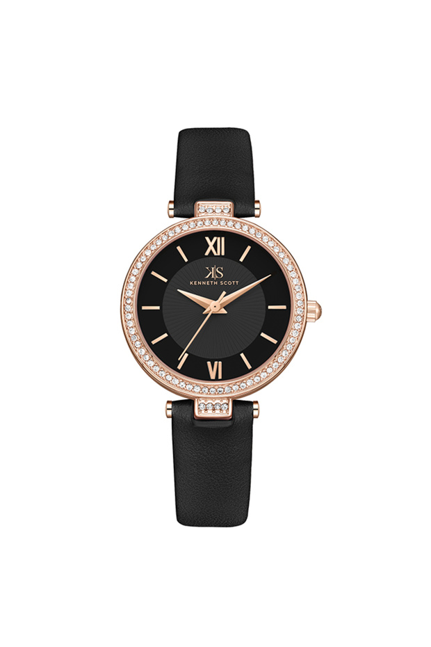 Kenneth Scott K23539-RLBB Women Analog Display Watch & Polyurethane Strap Black