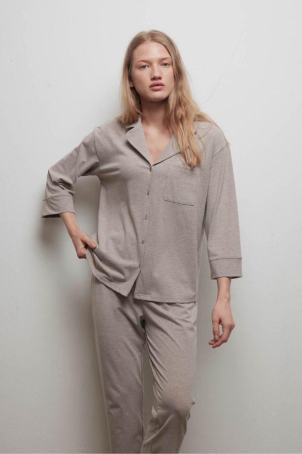 Kadın Pamuklu Uzun Kollu Gömlek Pijama Üstü - 3