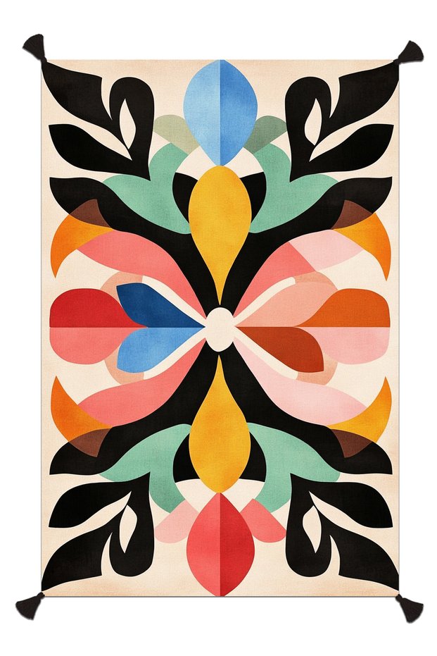 Bliss Tasseled Ethnic Floral Colorful Woven Base Decorative Living Room Carpet 900