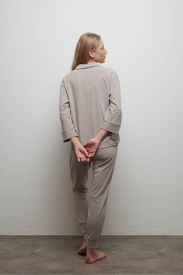 Kadın Pamuklu Uzun Kollu Gömlek Pijama Üstü - 4
