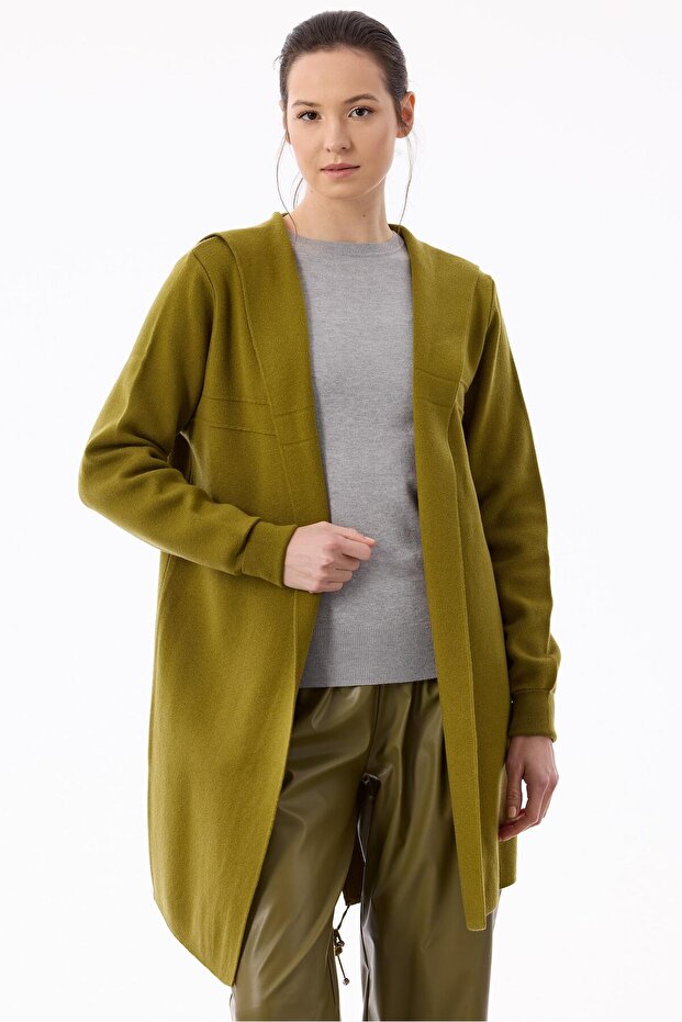 Kapüşonlu Triko Hırka LIME - 3