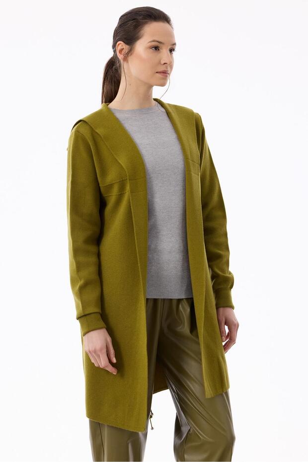 Kapüşonlu Triko Hırka LIME - 2