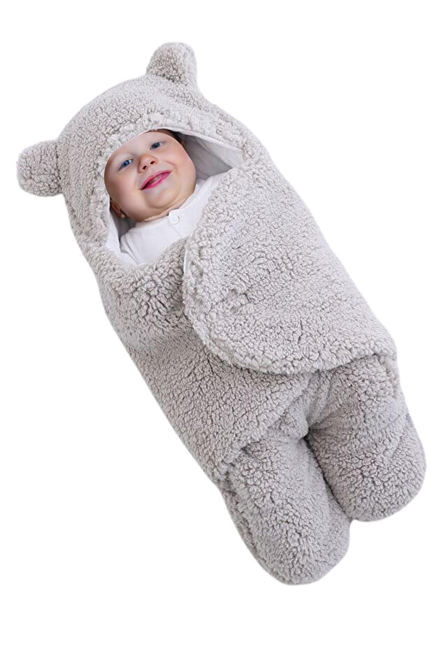 For 0-6 Months Old Baby, Inner Lined Swaddle Sleeping Bag with Hood and Ears