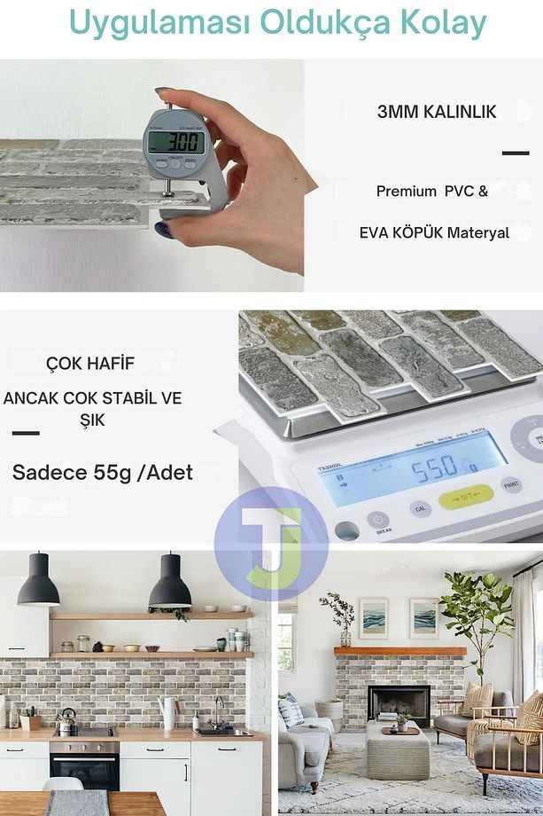 30X30cm 3D Kendinden Yapışkanlı Duvar Kağıdı Kaplama Dekorasyon Mutfak 6lı Paket 0,54m2 - 3