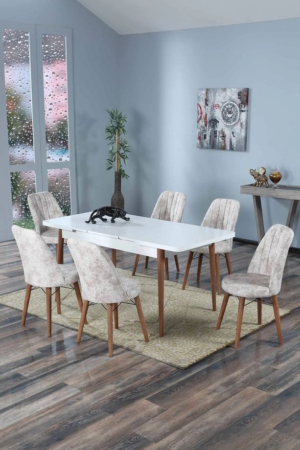 80x130(kapalı) 80x170(açık) Yemek Odası Takımı Mutfak Masası Takımı Yemek Masası 6 Kişilik - 1