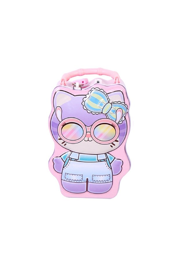 Cool Cat Metal Piggy Bank with Bag and Lock, Pink, 16X12-