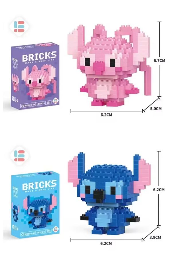 Stitch ve Angel Bricks Karakter Figürü 3d Yapboz Puzzle Yapı Oyuncakları - 1