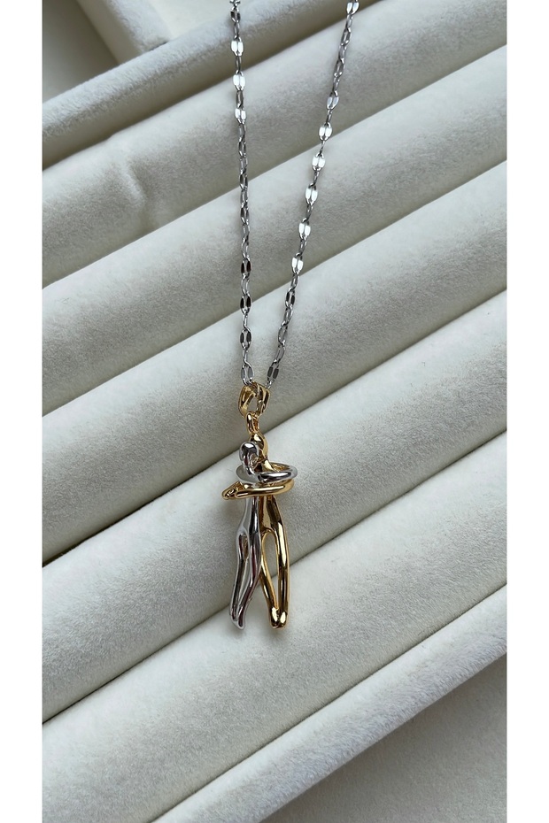 Couple Necklace with Steel Hugs