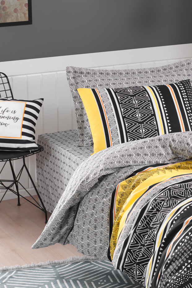 %100 Doğal Pamuk Nevresim Seti Tek Kişilik Formas Sarı-Siyah - 2