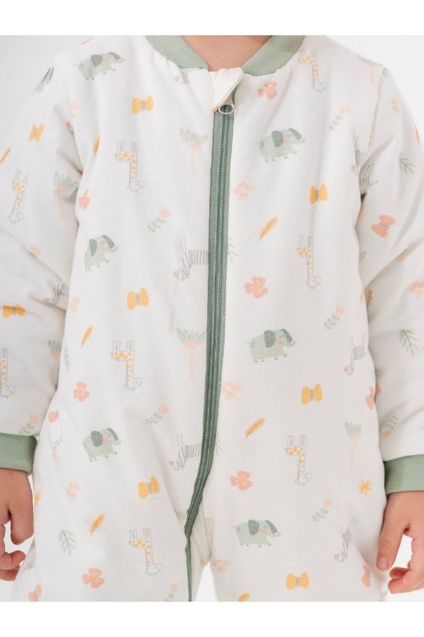 Uyku Tulumu Fermuarlı Uzun Kollu Kışlık Bebek Çocuk Safari Desenli Kalın 2,5 Tog Unisex - 7
