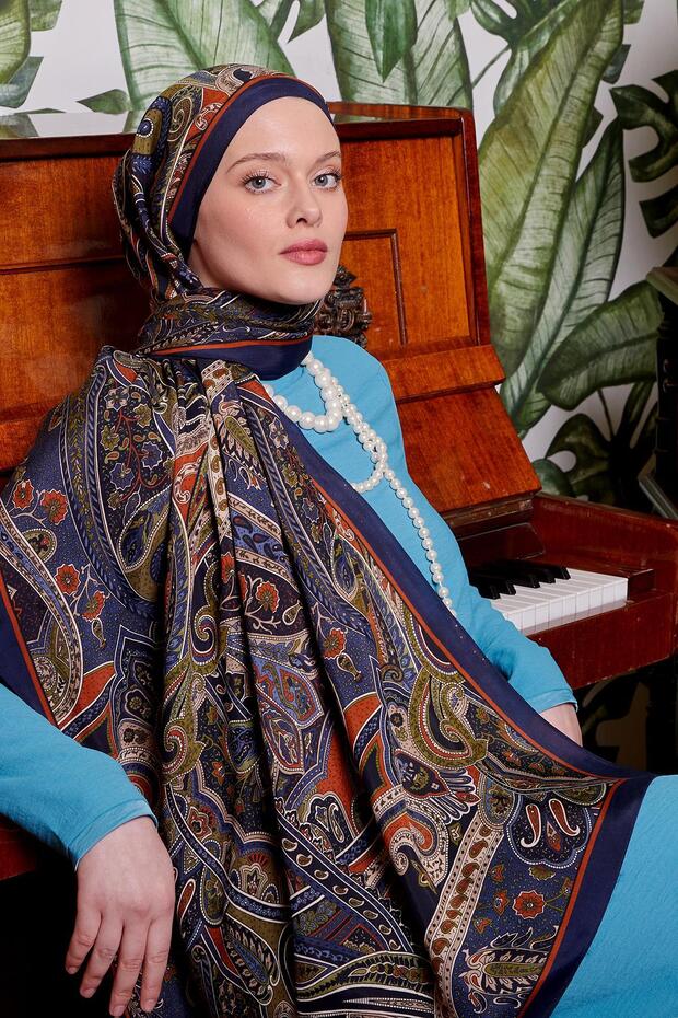 شال ملكي بنمط عرقي برتقالي - 4