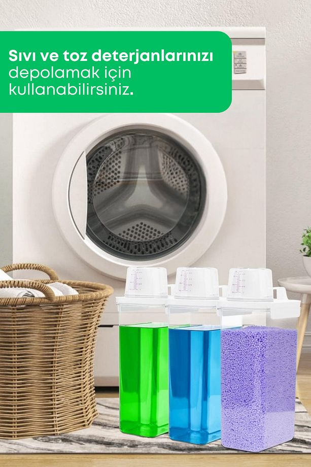 3 Adet Sızdırmaz Depolama Sıvı Toz Deterjan Erzak Saklama Kutusu- Ölçekli Deterjan Kutusu 2300 ml - 3