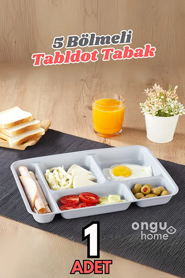 Beş Bölmeli Tabldot Tabak Yıkanabilir Mama Tabağı Yemek Tabağı Kahvaltı Tabağı ( Gri ) - 1