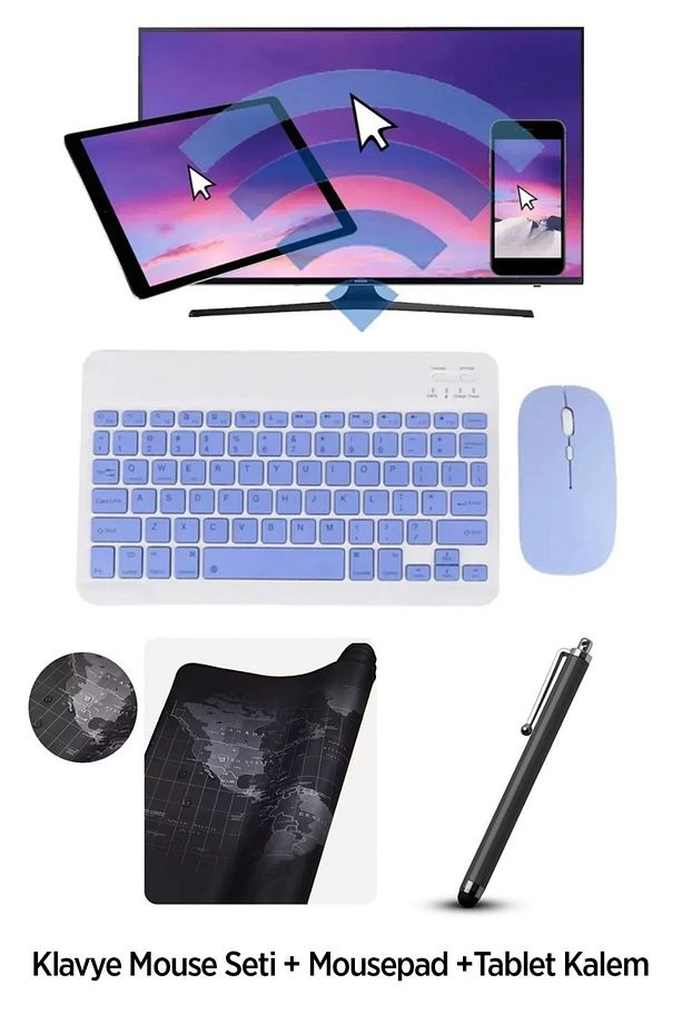 Tüm Cihazlara Uyumlu Kablosuz Bluetooth Klavye+mouse Set+mousepad+tablet Kalemi - 1