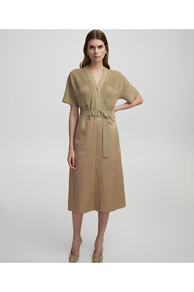 Triko mix elbise - 1