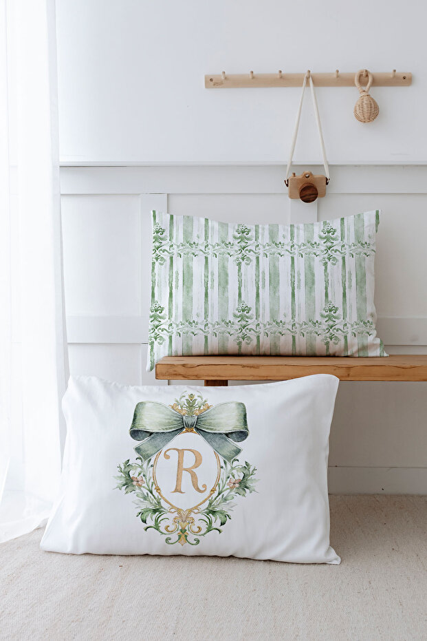 2 Pillow Case (35X45) Green Royal Series - Letter R