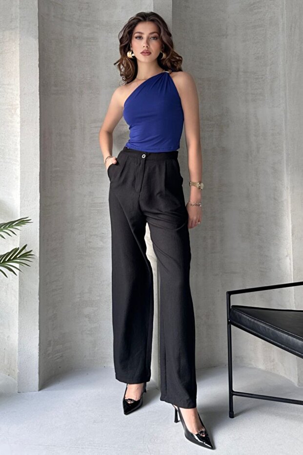 One Shoulder Blue Blouse - 4