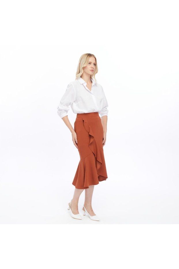 Apsen Women's Tile Seasonal Flared Midi Length Crepe Skirt 2123-80