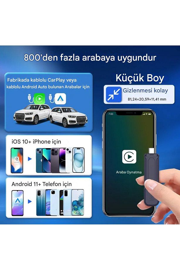 Mini 5 Pro Kablosuz Araç Adaptörü 2in1 Carplay & Android Auto Hızlı Bluetooth Wifi 2025 Yeni Model - 4