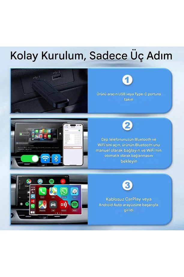 Mini 5 Pro Kablosuz Araç Adaptörü 2in1 Carplay & Android Auto Hızlı Bluetooth Wifi 2025 Yeni Model - 5