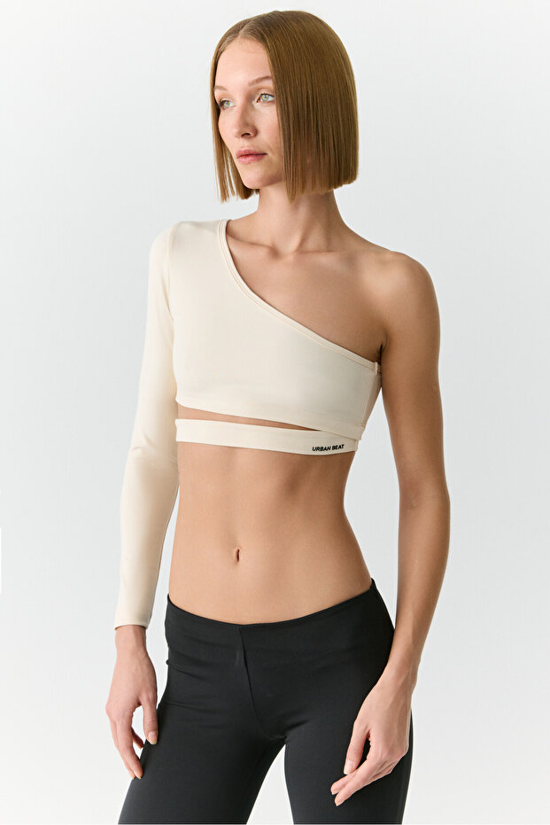 Mıya Kadın Tek Kol Açık Yaka Ekru T-shirt - 1