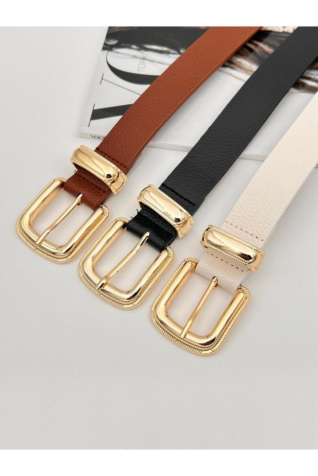 Set of 3 Gold Bridge Buckle Women's Belt, Jacket Belt, Trouser Belt, Dress Belt,