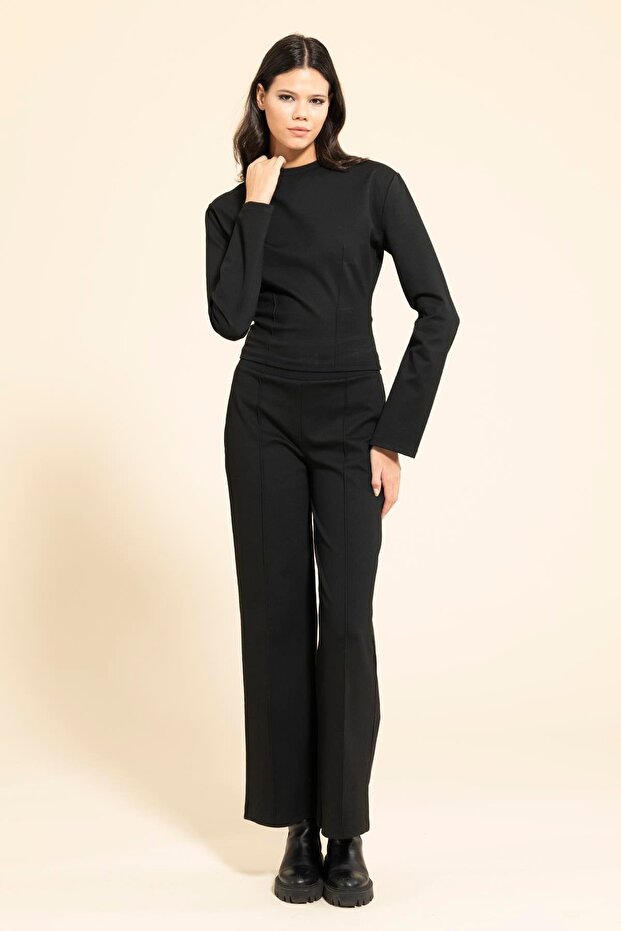 Black Bottom and Top Set with Front Snap Detail - 3