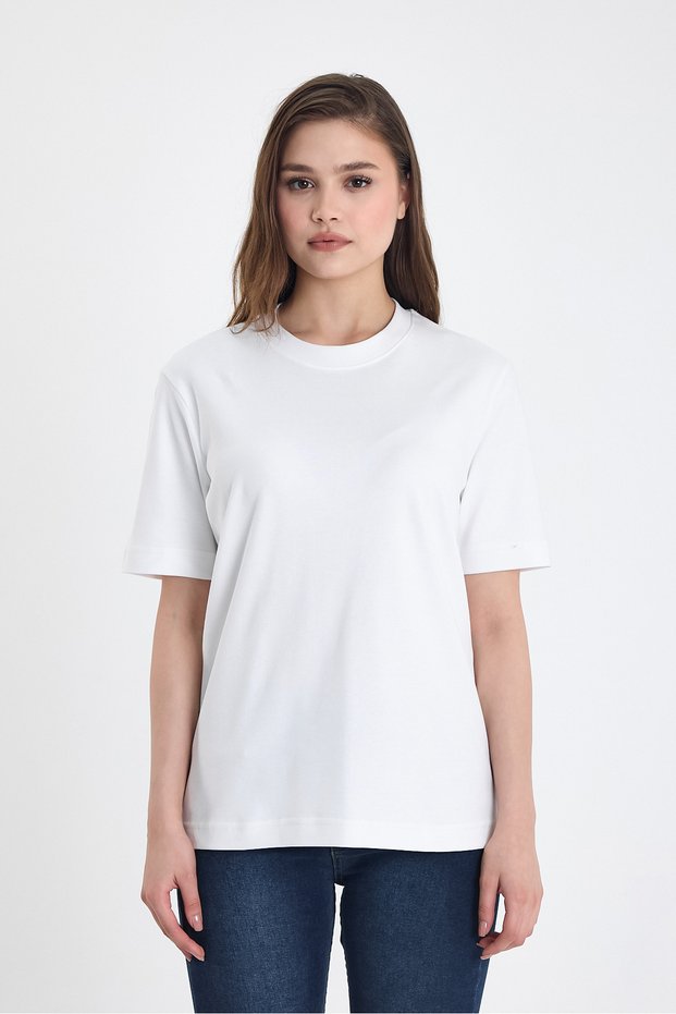 Women/Unisex White 100% Cotton Relaxed Fit (Relaxed Cut) Crew Neck Basic T-Shirt