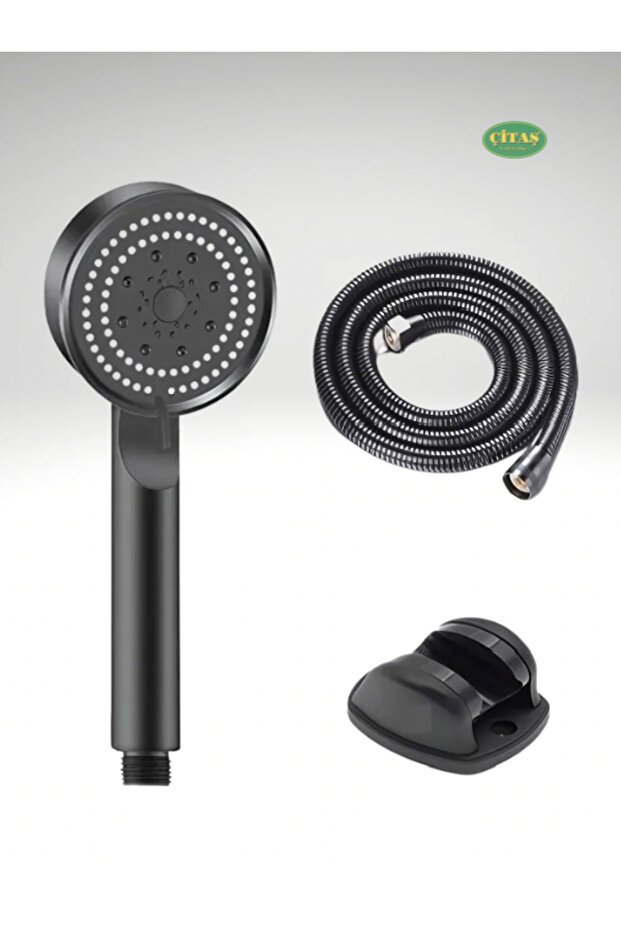 Black Three Pieces 5 Functions Hose and Hose Connector Shower Set