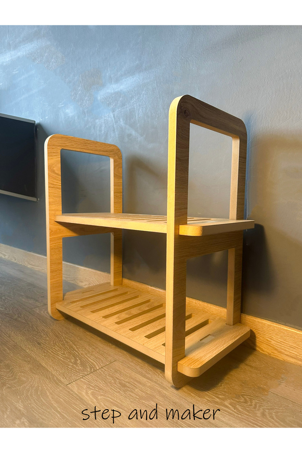 Çift Bölmeli Portatif Ortası Oymalı Ahşap MDF Ayakkabılık - 7