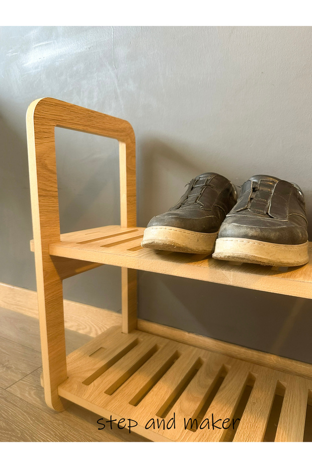 Çift Bölmeli Portatif Ortası Oymalı Ahşap MDF Ayakkabılık - 6
