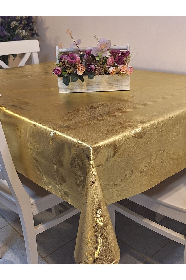 GOLD  PARLAK SİLİNEBİLİR MASA ÖRTÜSÜ - ELYAFLI PVC MUŞAMBA - 1