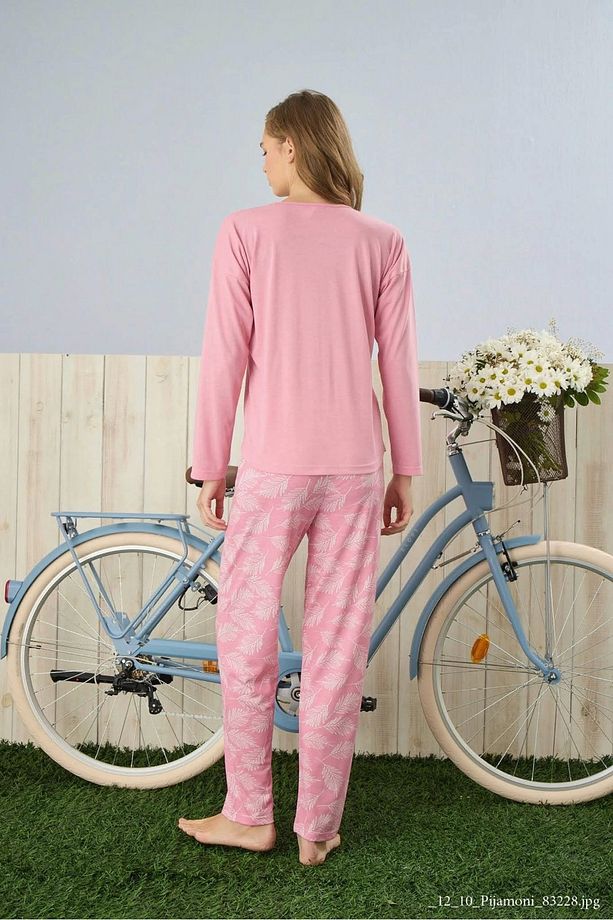 Polyviskon Uzun Kollu Pembe Pijama Takımı - 7300 - 3