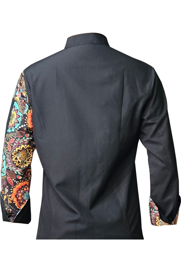 Aşçı Ceketi Desenli Unisex Çıtçıtlı Uzun Kollu Chef Aşçı Mutfak Ceket Mandala Desenli - 4