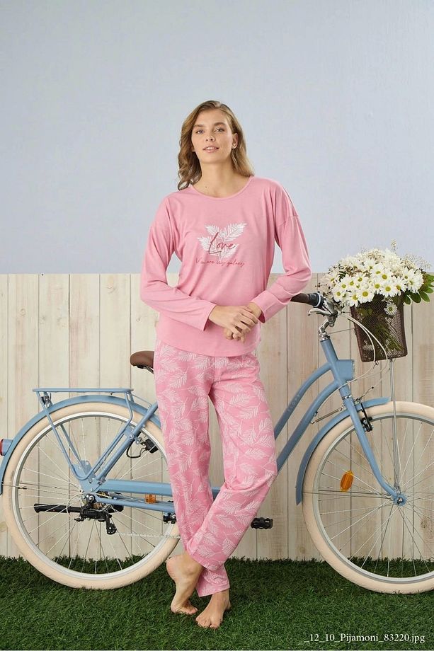 Polyviskon Uzun Kollu Pembe Pijama Takımı - 7300 - 2