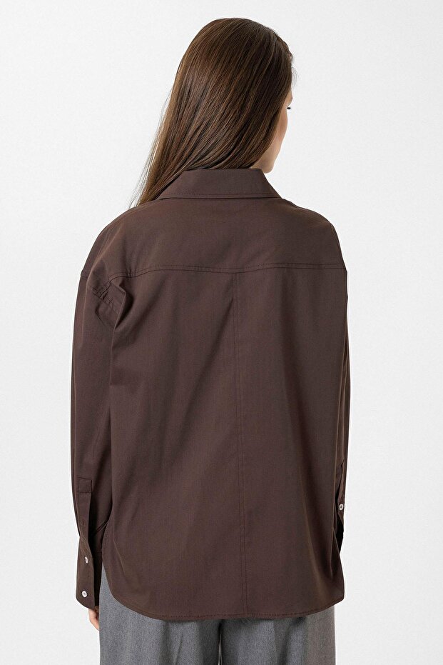 Kahve Kadın Basic Oversize Gömlek - 7