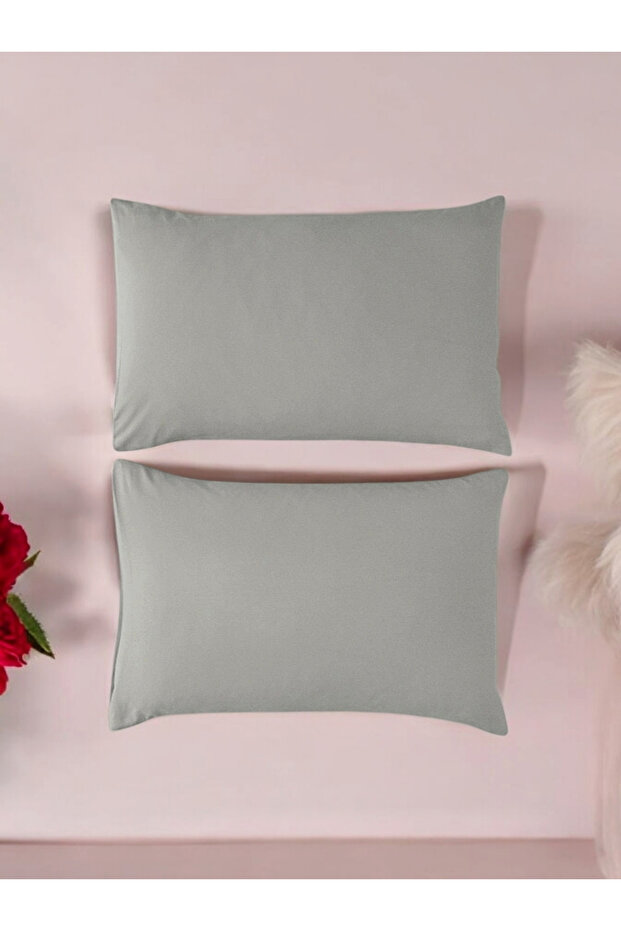 100% Cotton Poplin 1 Pair of 2-Piece Pillowcases with Covers - Gray