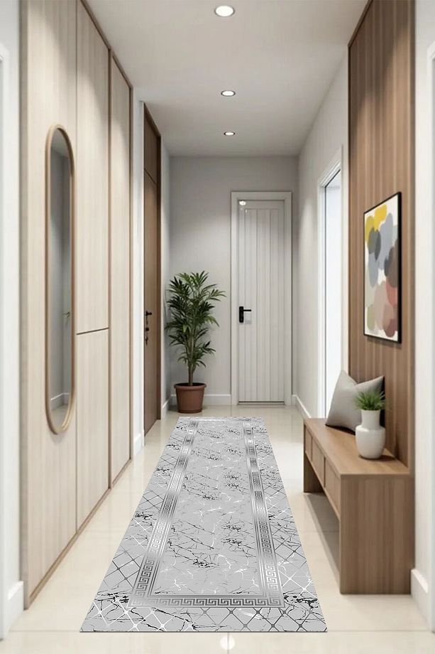 Gümüş Mermer Desenli Makinede Yıkanabilir Salon Halısı Yatak Odası Halısı & Yolluk Modelleri - 4