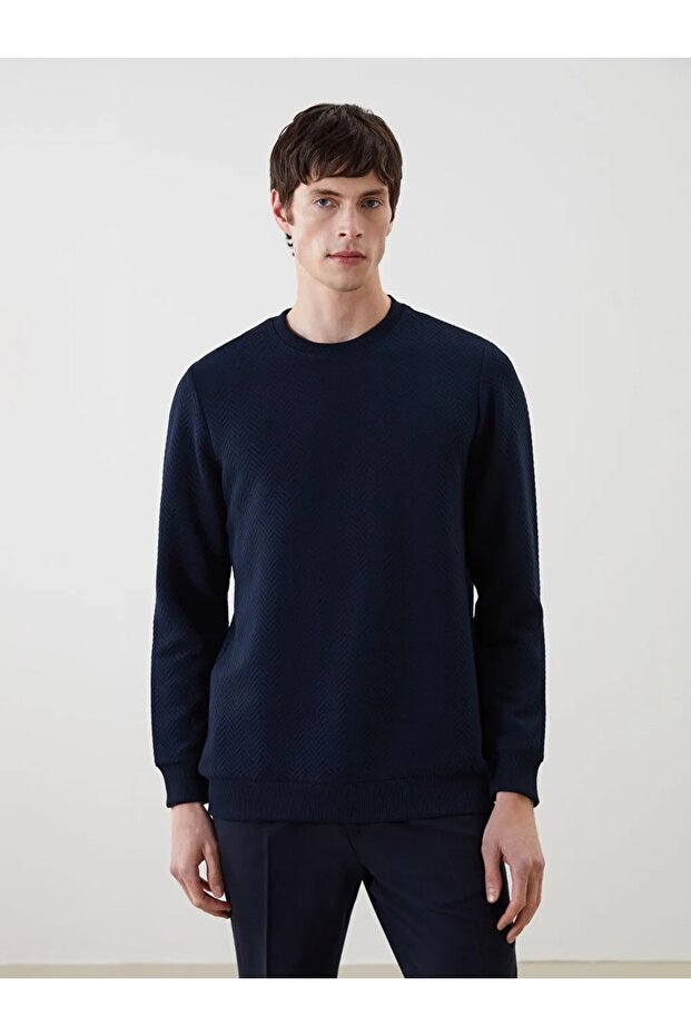 Lcw Vision Navy Blue Crew Neck Long Sleeve Men's Sweatshirt
