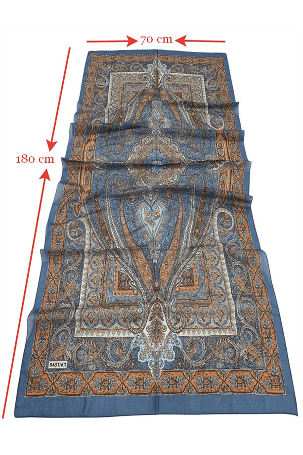 BAŞTACI SOFT ETNİK 0222 KOT MAVİ ŞAL - 5
