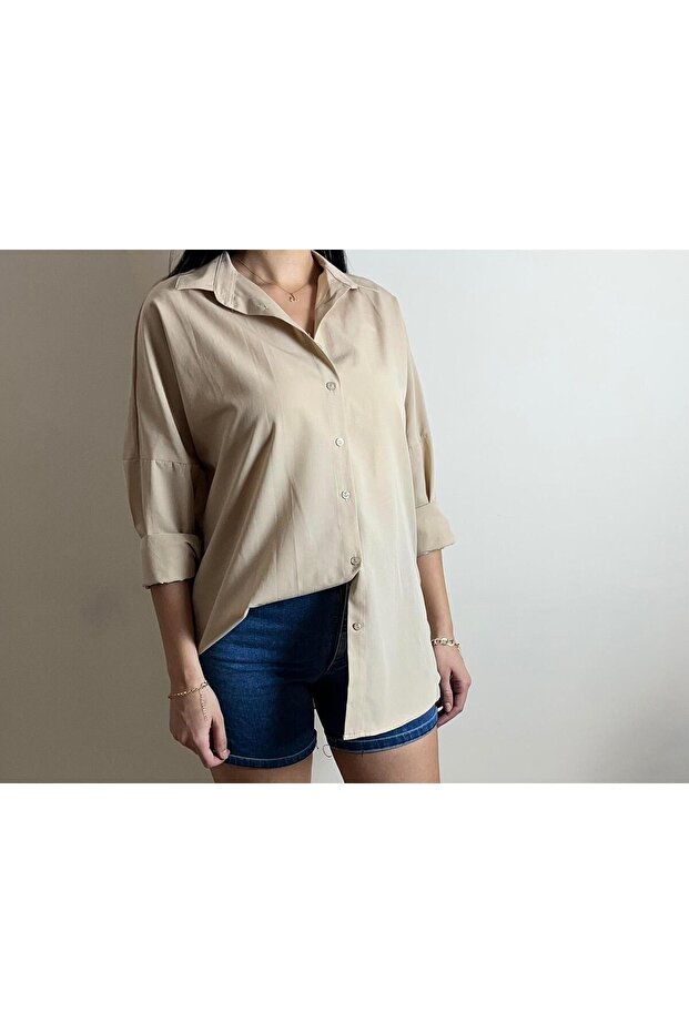 Kadın Oversize Uzun Basic Gömlek - 2