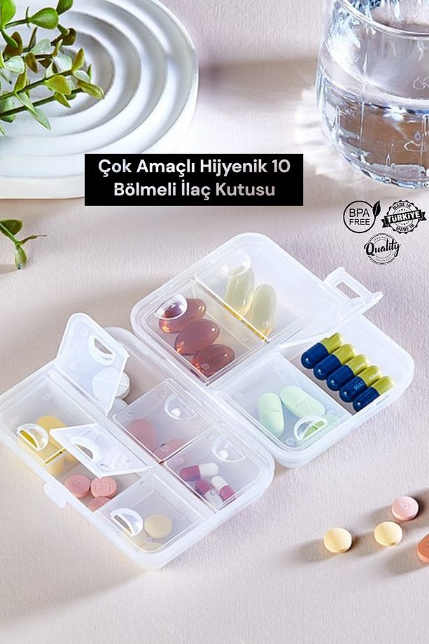 Kapaklı 10 Bölmeli İlaç Saklama Kutusu 10 Bölmeli Hap Saklama Kutusu - İğne Kutusu - BPA İÇERMEZ - 1