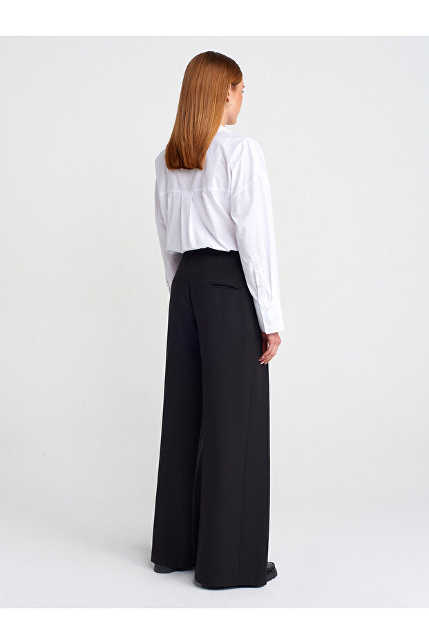 71615 بنطال مطوي بأزرار - أسود - 2