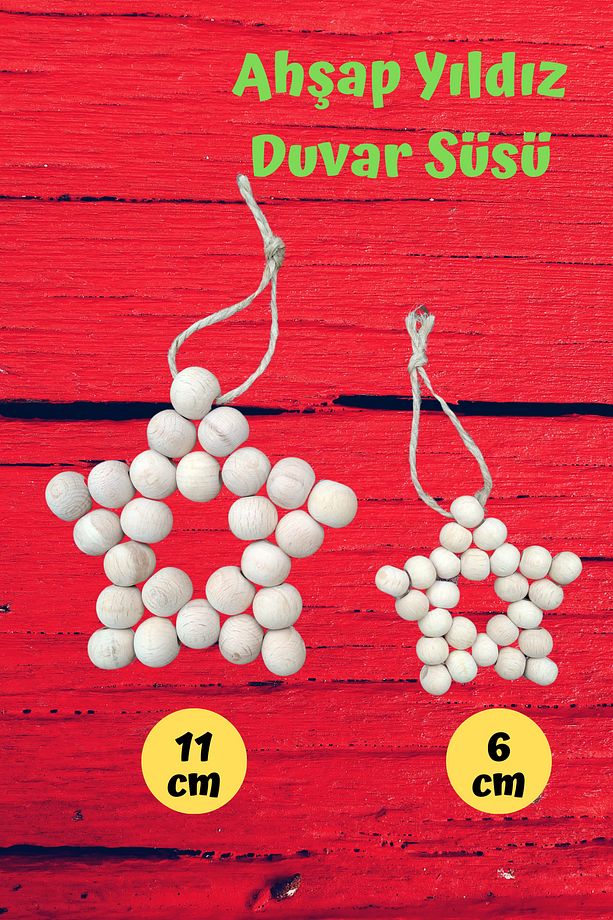 2'li Dekoratif Ahşap Boncuklu Yıldız Set Kapı Duvar Mutfak Bebek Odası Süsü - 1