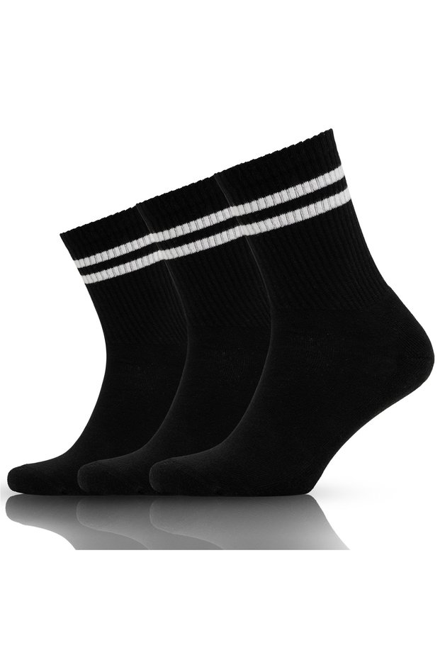 3 Pairs Cotton Backing Retro Women Men Long Black Sports Socks
