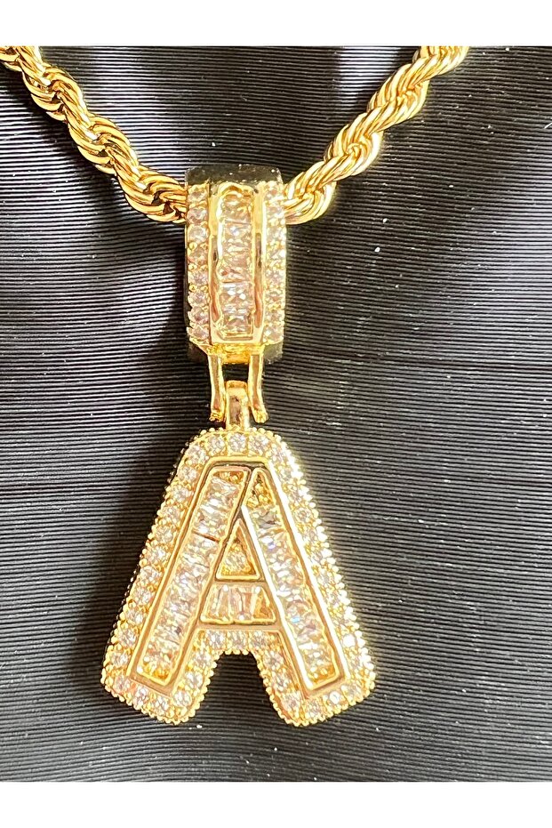 A Harf Çelik Kolye Taşlı 60 Cm - 2