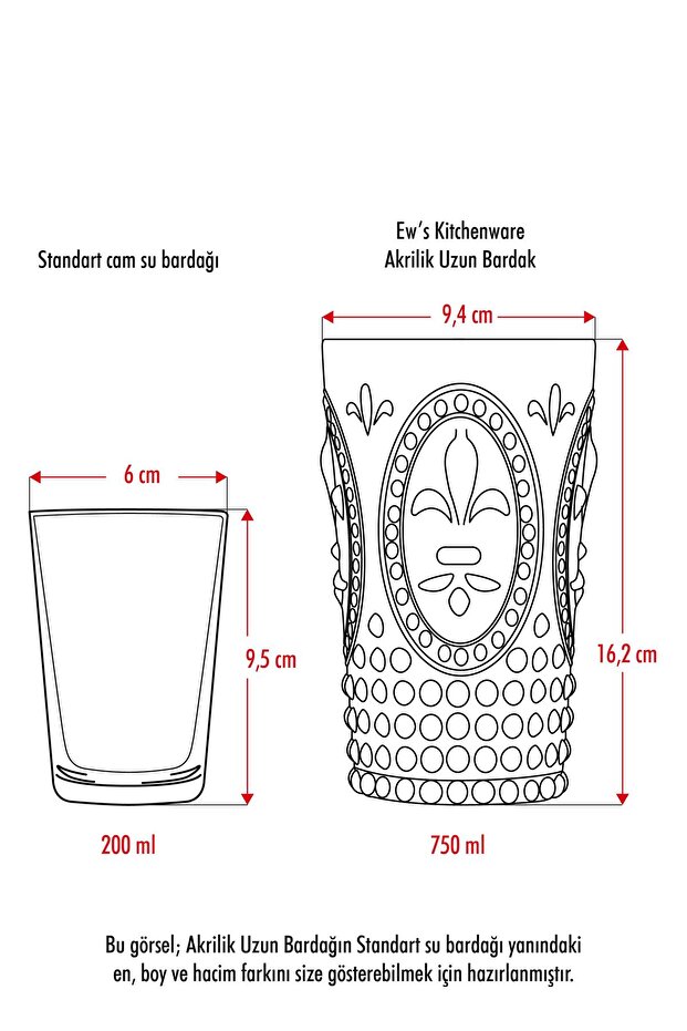 Akrilik Şeffaf Tekli Uzun Bardak & Su Meşrubat Bardağı 750 ml ( Büyük Boy & Cam Değildir ) - 4